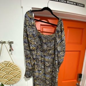 Eloquii 18w midi dress with balloon sleeves, Navy/gold/white - NWOT